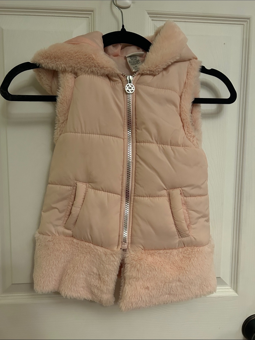 Nicole Miller 6x Girls' Light Pink Faux Fur Hooded Puffer Vest